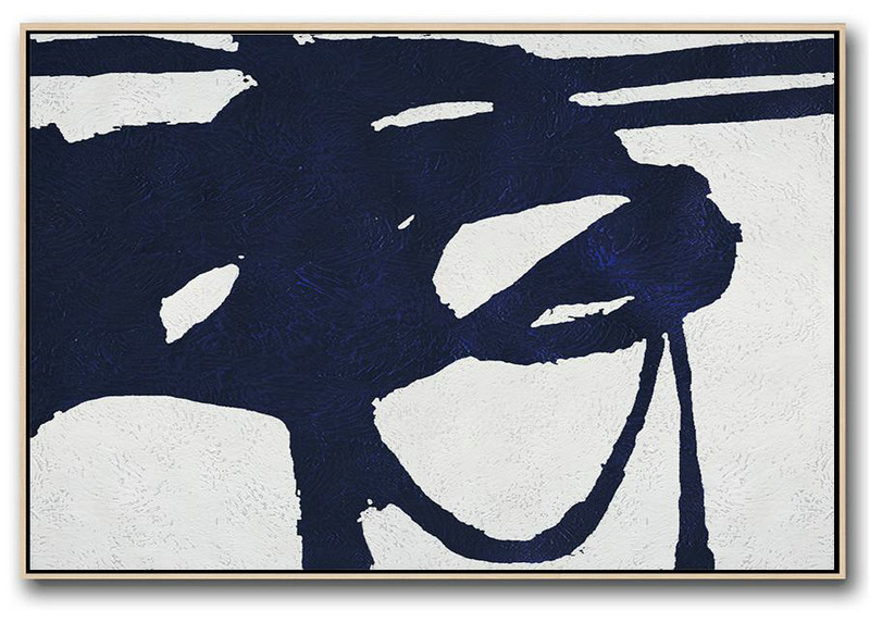 Horizontal Navy Painting Abstract Minimalist Art On Canvas,Huge Abstract Canvas Art #E5U0